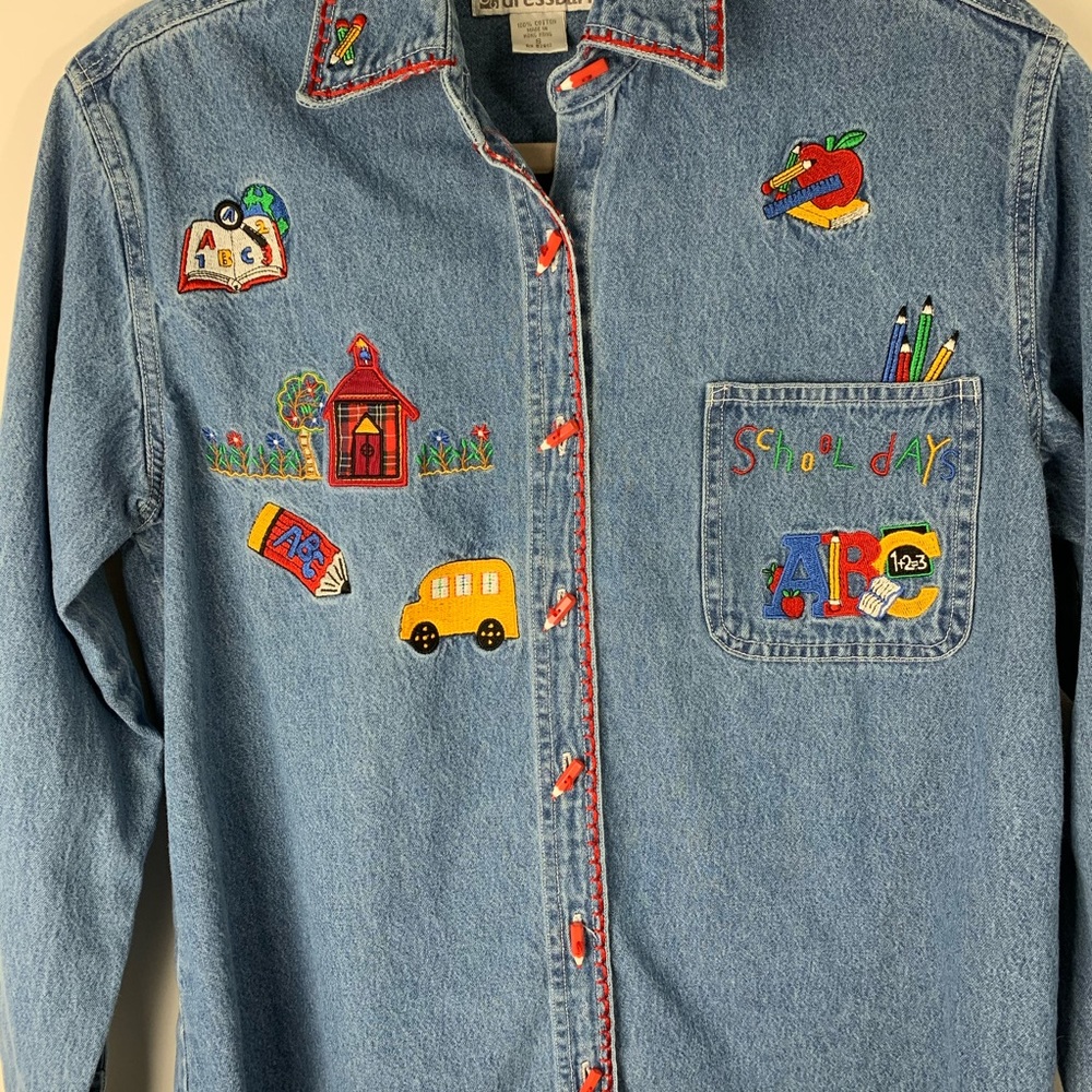 Vintage School Teacher Denim Button Up Shirt Small - Picture 10 of 11